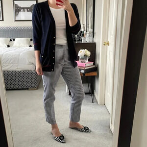 Ralph Lauren Check Cotton Poly Blend Cropped Pants Navy + White Sz 8